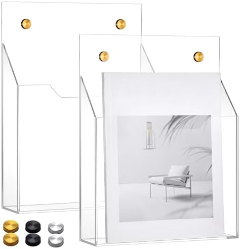 Feifeiya 2 Pcs Clear Acrylic File Holder Wall Mount, 12.6"x9.5"x2.4"