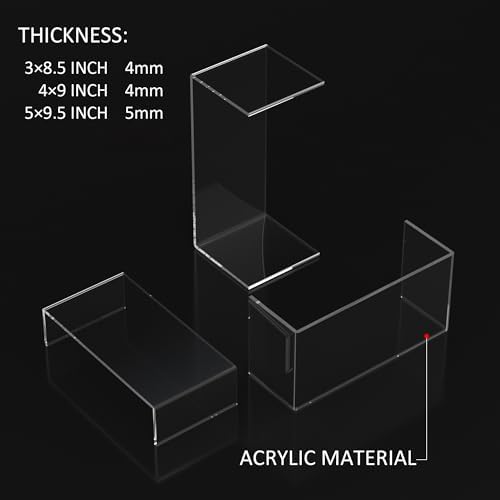 Sezanrpt 8.5x9x9.5 Inch Acrylic Risers Display Stands 3pcs, Rectangular Display Risers 3 Steps, Clear Acrylic Stand for Brand Store, Retails