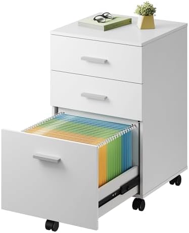 DEVAISE 3 Drawer Wood File Cabinet, Under Desk Filing Cabinet, White