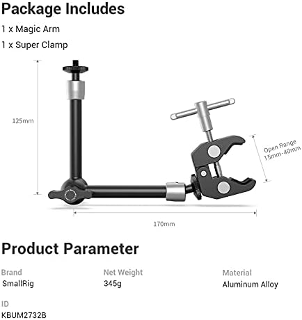 SMALLRIG 9.8 Inches Magic Arm Clamp Kit with 1/4" and 3/8" Threaded Holes