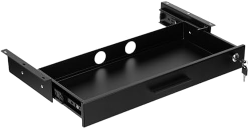 Menkxi 20'' x 9'' Under Desk Drawer Slide Out Storage Organizer, Lockable Metal Desk Drawer for Laptop and Office Accessories, Large Hidden Under Table Storage Box with Cable Management, Black