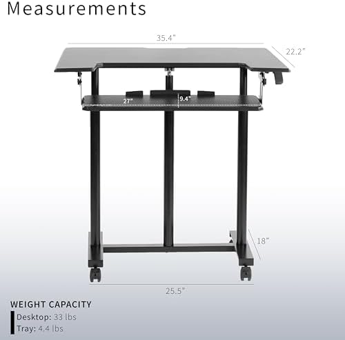VIVO Mobile Height Adjustable Table, Stand Up Desk Cart with Sliding Keyboard Tray, Computer Workstation, Rolling Presentation Cart, Black, CART-V06A