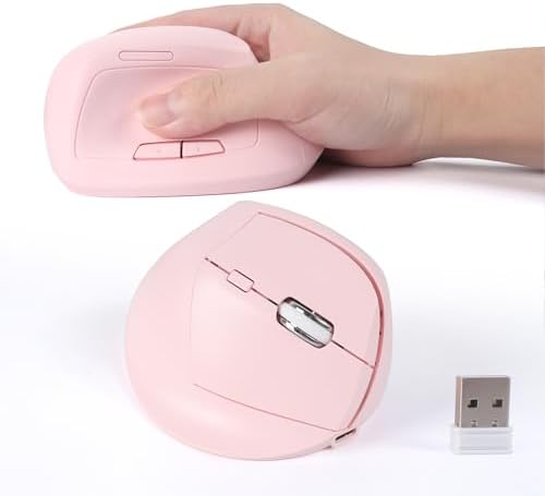 Bluetooth Wireless Vertical Mouse - Ergonomic Design, Rechargeable with Type-C, Silent Operation for Office and Home Use, Ideal for Professionals & Students (Pink)