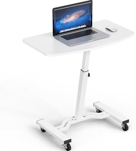 SHW Mobile Height Adjustable Laptop Rolling Cart w/Lockable Wheels, White