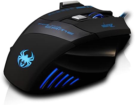 zelotes Ergonomic Gaming Mouse with Rapid Fire Button, 7200 DPI(5-Level Adjustable), 7 Buttons,LED Lighting, USB Wired Optical Mouse for Office/Gaming, Compatible with Laptop/PC (Black)