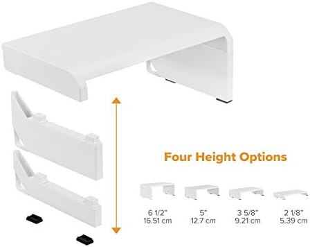 Bostitch Office Konnect Adjustable Monitor Stand Riser, 4 Height Adjustments, Built-In Cable Management, Rubber Feet - White