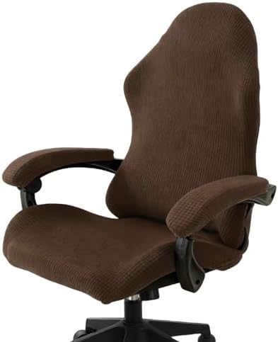 PATIKIL 1 Set Office Chair Cover, Desk Chair Cover Stretchable Universal Computer Seat Slipcover Large with Armrest Covers Zipper for Rolling Office Chairs Home Desk Seat, Dark Brown