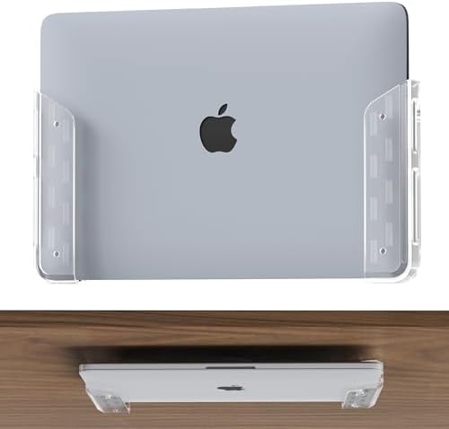 ELETIUO Clear Wall & Under Desk Laptop Mount Holder–Adhesive & Screw in,1.02"/ 26 mm,Anti-Scratch Pads,Universal for MacBooks,Surface,Keyboards,Tablets,Switch &More