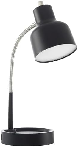 17" LED Catch-All Base & AC Outlet Adjustable Flexible Desk Lamp (Black)