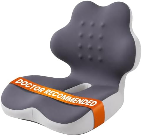 Ergonomic L-Shaped Memory Foam Seat Cushion with Lumbar Support, One-Piece Office Chair Cushion for Tailbone, Hip & Lower Back Pain Relief, Car Seat, Truck, Wheelchair & Home, Gray