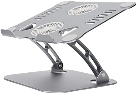 Diyeeni Laptop Stand with 2 Cooling Fans, Aluminum Computer Riser Ergonomic Foldable Height Laptop Elevator for Desk, Compatible with 10-17.3in Laptops, Sturdy Portable (Space Gray)