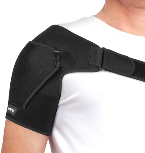 Shoulder Brace with Adjustable Compression Sleeve Rotator Cuff Support & Arm Sling, Hot/Cold Pack Compatible, Breathable Stabilizer for Pain Relief, Fits Left/Right Arm, Men & Women (1)