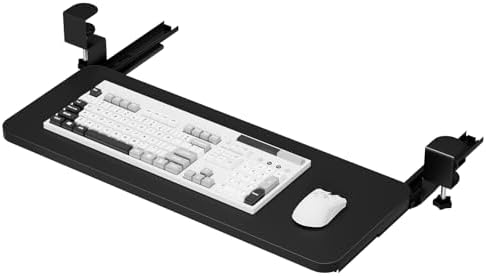 Keyboard Tray Under Desk with Adjustable C Clamp, Easy Assembly Keyboard Drawer Desk Extender Table Attachment Platform, Pull Out Keyboard Holder for Typing and Home Office Black