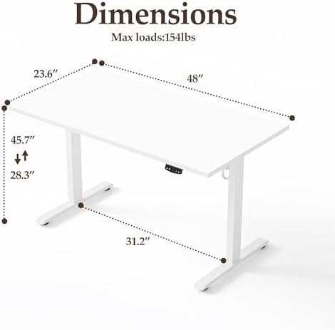 Klicelor 48 Inch Electric Standing Desk, Height Adjustable Office Desk, Sit Stand Up Computer Desk with Memory Preset, Two-Piece Desktop, White