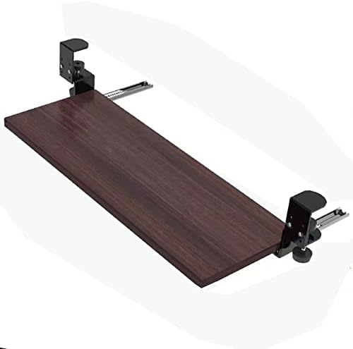 Desk Keyboard Holder,Computer Keyboard Stand, C Clamp Keyboard Tray,Clamp-on Shelf Pull Out Platform, Height Adjustable Keyboard Platform Under Desk (Walnut 55cm)