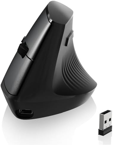 AJAZZ I300 Bluetooth and 2.4G Rechargeable Wireless Mouse,Ergonomic Vertical Design Optical Mouse Computer Mice,800/1200/1600 DPI,Quiet Clicks,84G Lightweight for Laptop, Desktop, PC, MacBook(Black)