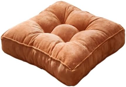 Square Corduroy Seat Cushion 4 Inch Thick Chair Pad Japanese Tatami Style Floor Pillow with Tufted Design 16"/18"/20" Breathable Durable Cushion for Office, Dining Room & Living Room，Orange：18"X18"