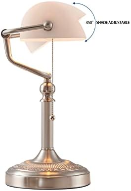 White Matted Glass Bankers Desk Lamp,Sand Nickel Base