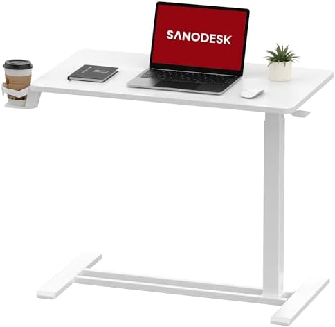 SANODESK 32'' Mobile Standing Desk with Hidden Wheels,Pneumatic Laptop Desk