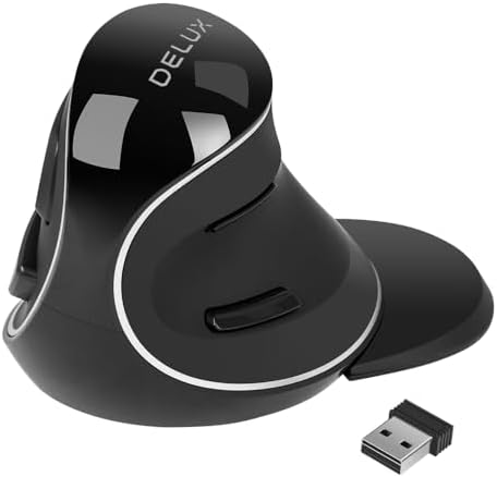 DELUX Ergonomic Vertical Mouse, Wireless Ergo Mouse for Large Hands, 2.4G Connection, Silent Clicks, Up to 1600 DPI,6 Buttons, Removable Wrist Rest, Compatible with Laptop/PC (M618Plus Wireless-Black)