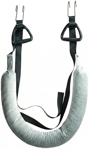 Neck Stretcher Cervical Traction: Cervical Neck Traction Device, Hanging Decompression Device with Wrist Straps & Hooks, Fits Home Pull-up Bars, Silver, One Size