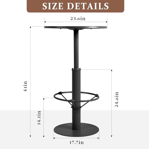 42" Tall Modern Industrial Bar Table-23.6" Dia Round Metal Top Bar Height Adjustable Standing Pub Table-Dining Room Bistro Table-Cocktail Table (Matte Black)