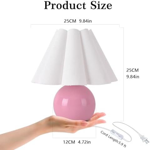Pink Small Bedside Mini Table Lamp for Bedroom, Cute Bedroom Lamps for Nightstand, Cute Mini Table Lamps for Small Spaces with Scalloped Shade for Kitchen Counter, Bookshelf, Kids Dorm, Home Office