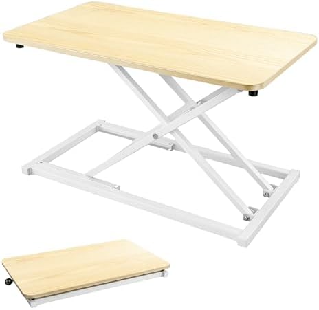 Standing Desk Converter, Adjustable Keyboard Riser, 7 Height Levels (Wooden Color)