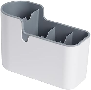 Amazon Basics Countertop & Wall Organization for Utensils, Space-Saving, Divided Compartments, White & Grey