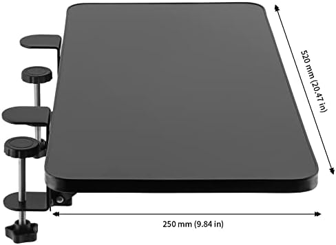 JAPCHET 20.5x9.8 Inches Ergonomics Desk Extender Tray, Clamp-on Keyboard Extension Platform, Keyboard Foldable Tray for Elbow Rest Desk Arm Support, Include Adjustable Clamps, Black, Table Mount