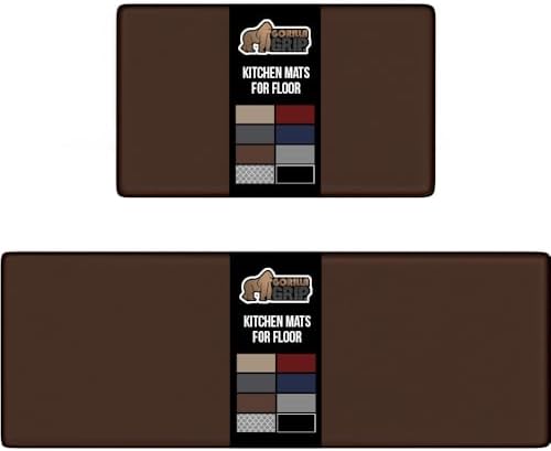GORILLA GRIP Cushioned Kitchen Mats for Floor, 2 PK, 17x29+17x59, Brown