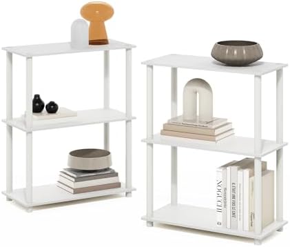 Furinno Turn-N-Tube Storage Shelves Set of 2, 3-Tier Book Shelf, Corner Shelf, Toolless Open Shelves, for Organization and Storage, Living Room, Garage, Home Office, White