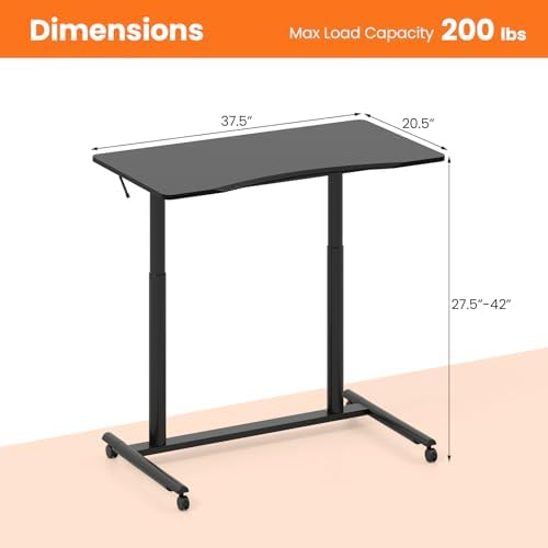 Tangkula Mobile Standing Desk, C-Shaped Sit Stand Desk with Adjustable Height, Lockable Wheels & Metal Frame, Rolling Laptop Desk, Portable Computer Workstation for Small Space (Black)