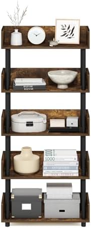 Furinno TURN-N-TUBE 5-Tier Display Shelf, Storage Shelves, Book Shelf, Open Shelves with Rounded Corner Top Edges, for Organization and Storage, Living Room, Home Office, Amber Pine