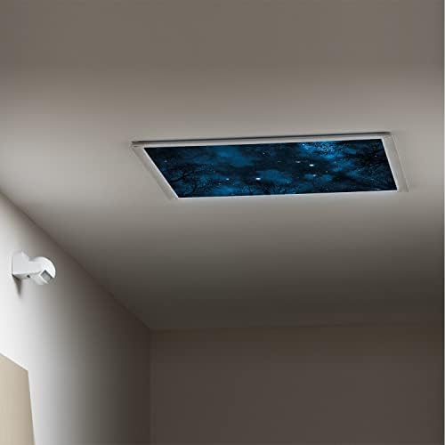 Fluorescent Light Cover Decorative Ceiling Light Filters,Night Sky Pattern,for Classroom Office Hospitals Home Ceiling Decorative,2ft x 4ft,Petrol Blue and Dark