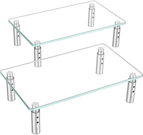 Hemudu 2 Pack Monitor Stand - 3 Adjustable Height Riser, Computer Stand, Desktop Organizer for PC, Laptop - Clear