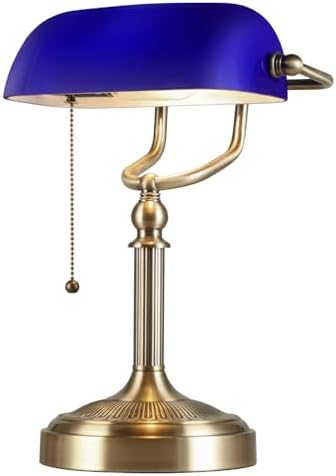 Blue Glass Bankers Desk Lamp,Plug in