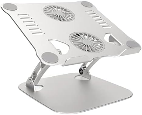 Diyeeni Laptop Stand with 2 Cooling Fans, Aluminum Computer Riser Ergonomic Foldable Height Laptop Elevator for Desk, Compatible with 10-17.3in Laptops, Sturdy Portable (Silver)