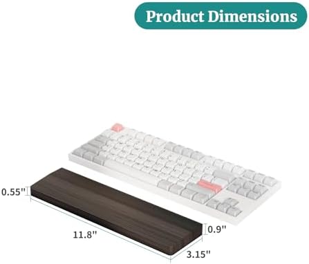 Wooden Wrist Rest, 11.8-inch Length and 22mm Thickness for Small Keyboard, Bamboo Wood Palm Rest, Ergonomic Design for Mechanical Gaming Keyboard