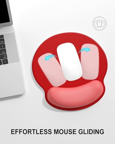 Auhoahsil Ergonomic Mouse Pad with Wrist Rest, Comfortable Silicone Non-Slip Computer Pain Relief Gel Mouse Mat with Wrist Support for Gaming, Work, Office, Women & Men, Cute Pattern, Red Pink