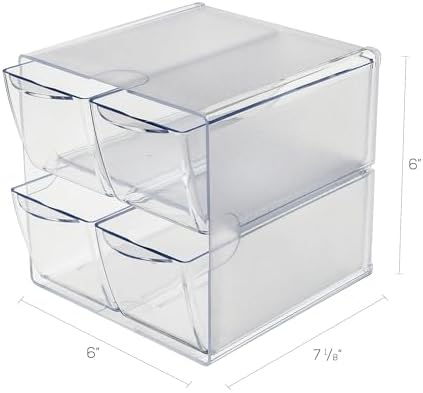Deflecto Stackable Cube Organizer, Desk and Craft Organizer, 4 Drawers, Clear, Removable Drawers and Dividers, 6"W x 6"H x 7 1/8"D (350301CR)