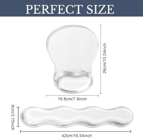 Keyboard Wrist Rest & Ergonomic Mouse Pad with Wrist Rest Set, Cute Transparent Gel Wrist Rest for Keyboard and Mouse, Soft Support for Pain Relief, Office, Gaming Desk Accessories（White）