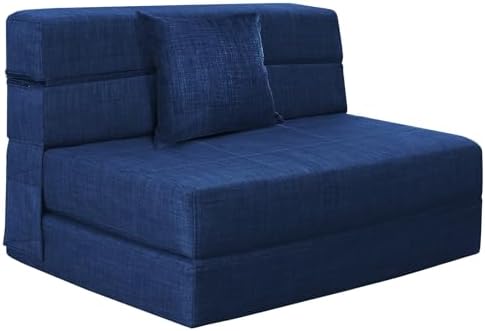 Nigoone Folding Sofa Bed Couch Memory Foam with Pillow Sleeper Chair Lazy Couch Twin Size Futon Convertible Guest Beds,Washable Cover,Dark Blue
