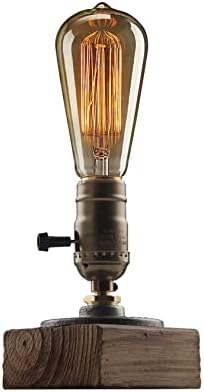 Industrial Steampunk Desk Lamp,Vintage Steam Punk Piping Table Top Lamp,Antique E26 Small Edison Bulb Iron Retro Lamps with Minimalist Loft Style Accent Wood Base for Bedside,Café,Bar,Pub,etc