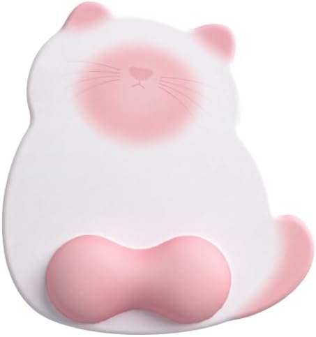 Gel Mouse Pad with Wrist Rest for Mouse Ergonomic Pink Cat Mouse Wrist Rest Non-Slip Silicone Cute Mousepad with Wrist Support for Computer Desk Gaming Laptop Home Office Desk Accessories Pink White