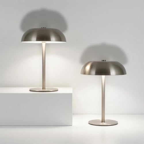 2 Pack Portable LED Mushroom Table Lamp, Metal Cordless Desk Night Light, Stepless Dimming Touch Lamp with 3 Colors for Bedroom Bedside Restaurant Bar, Sliver