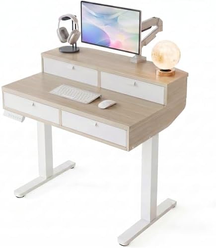 HUANUO 32 x 20 Inch Electric Standing Desk with 4 Drawers, Natural