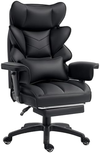 Office Chair,Executive Ergonomic Office Chair with Pocket Spring Cushion, High Back Computer Gaming Chair with Adjustable Armrests, Lumbar Support, Footrest, Executive Chair - Black PU Leather