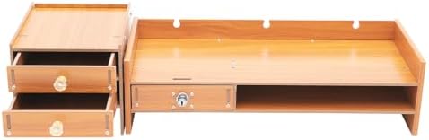 Wood Monitor Stand with Drawer, 18.9 Inch Computer Rack with Lockable Drawer and Phone Holder for Office Home Desk Organizer