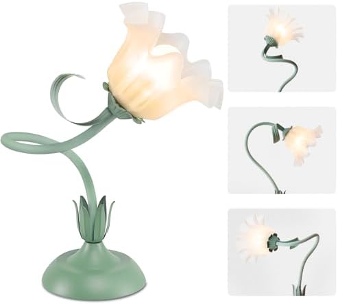 Cute Flower Desk Lamp, 3 Color Temperature Table Lamp with LED Bulb, Vintage Bedside Lamps, Reading Lamps with Soft Light for Bedroom, Living Room